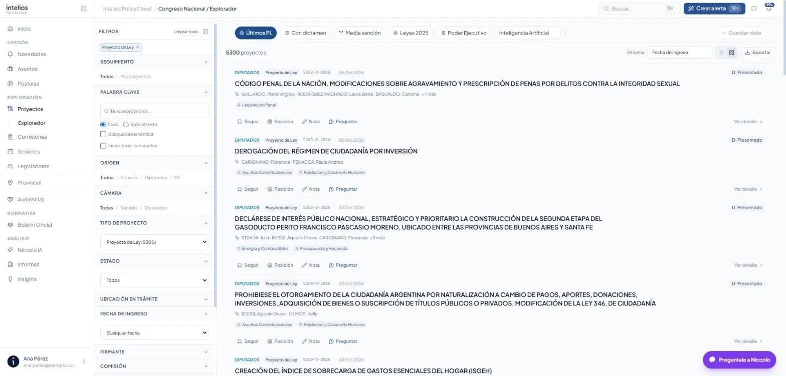 Explorador de Proyectos, con los filtros a la izquierda y la lista de resultados